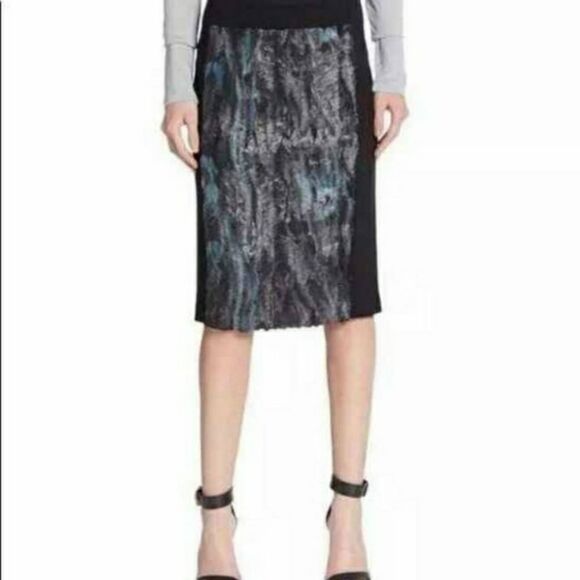 BCBG Maxazria Ines Y2K Soft Teal Black Pencil Skirt Large NWT - Picture 1 of 16